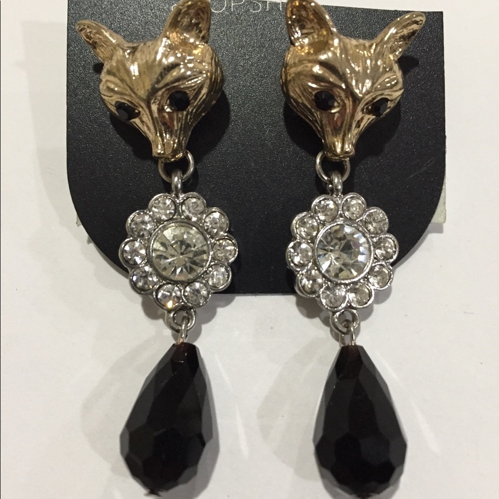 Topshop Freedom Fox Black Crystal Drop Earrings